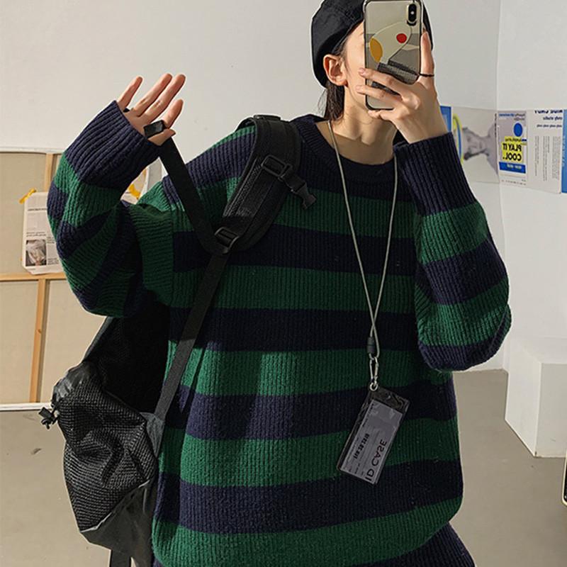 

Men's Sweaters 2022 Women's Striped Knitted Sweater Fall/Winter Thicken Warm Pullover Oversized Unisex Casual Loose Streetwear, White;black