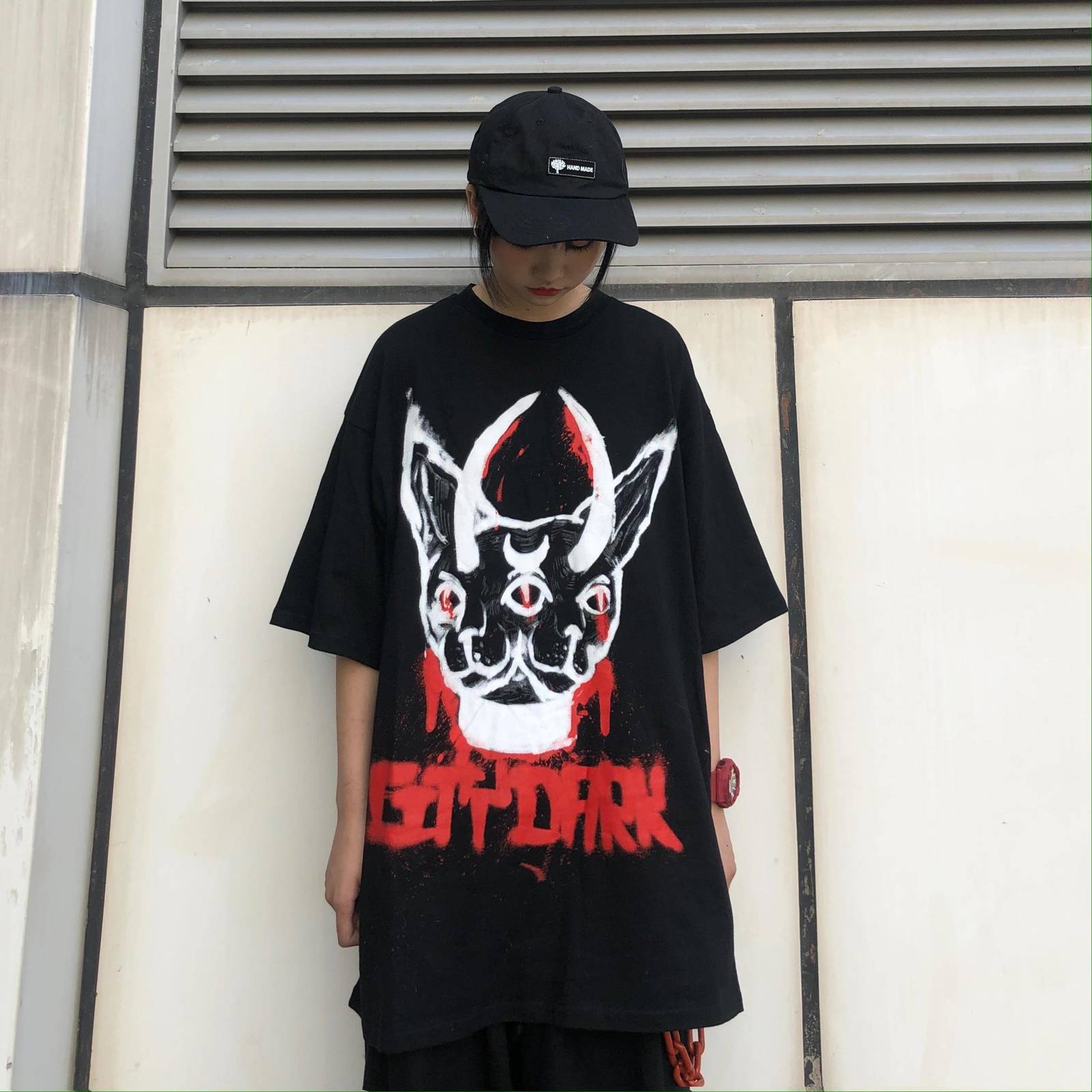 

2021 New Hip Hop Doodling Streetwear Homens Casual Diabo Tshirts Vero Meia Manga Punk t Camisa Moda Topos Legal Japo Tshirt Masculino Y9nt