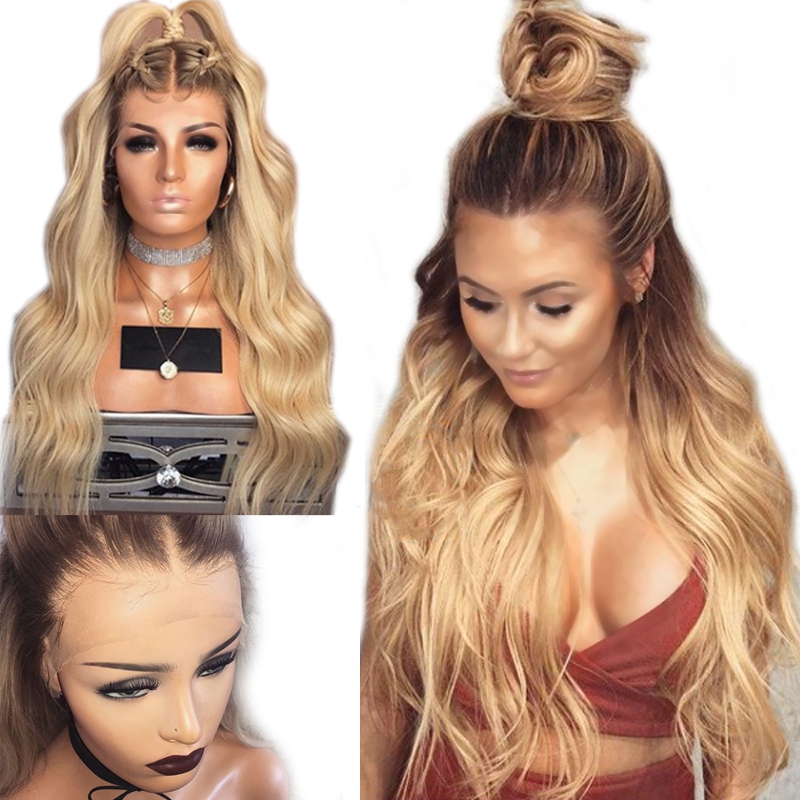 

lace front wigs Body Wave 26 inches Blonde Wig Glueless Synthetic Lace Front Wig With Baby Hair Heat Resistant Ombre Wigs For Black women, Same as the picture