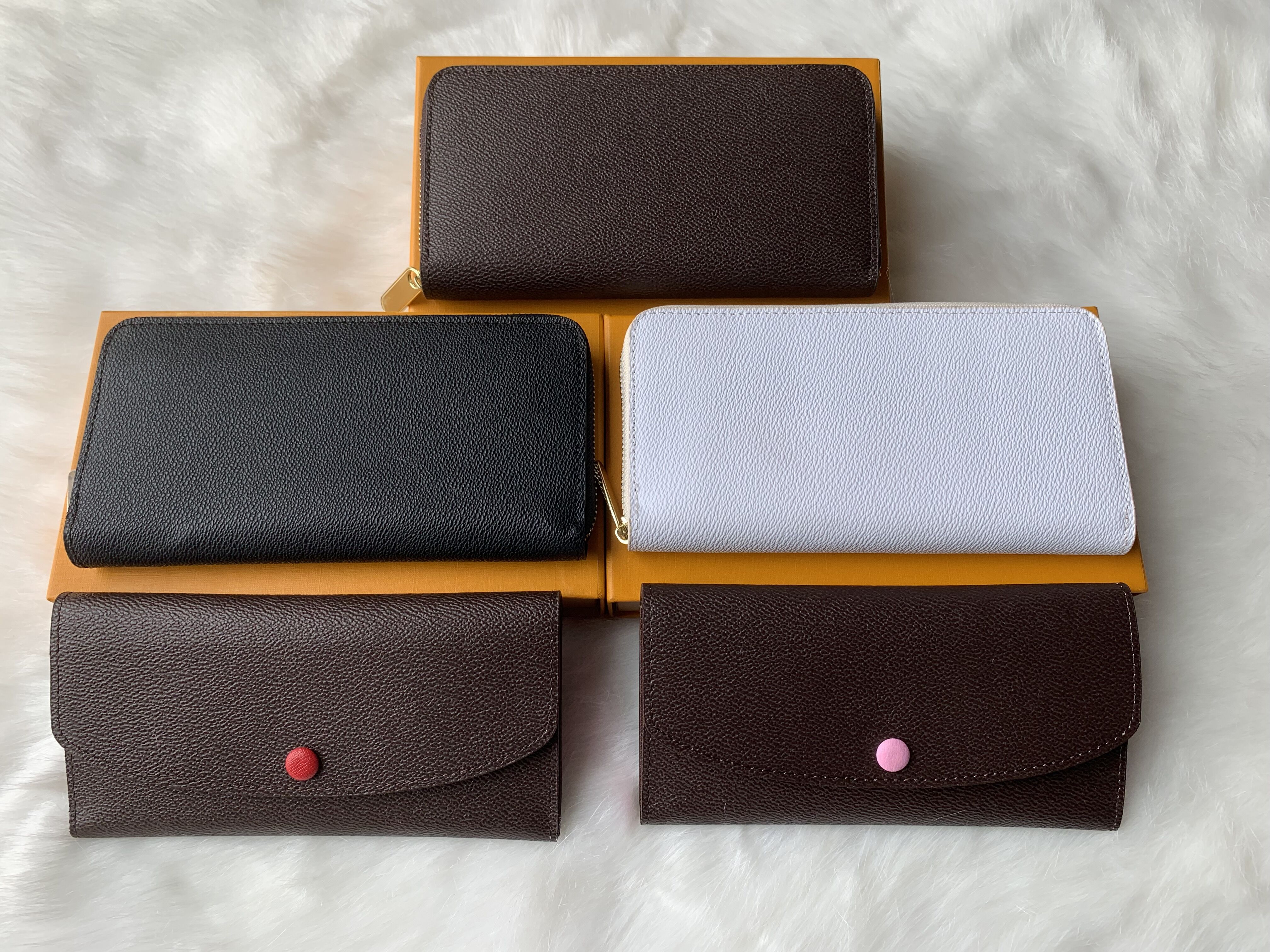 

Fashion women high quality Genuine leather wallet clutch purse classic single zipper wallets long purse with orange box dust bag, Red;black