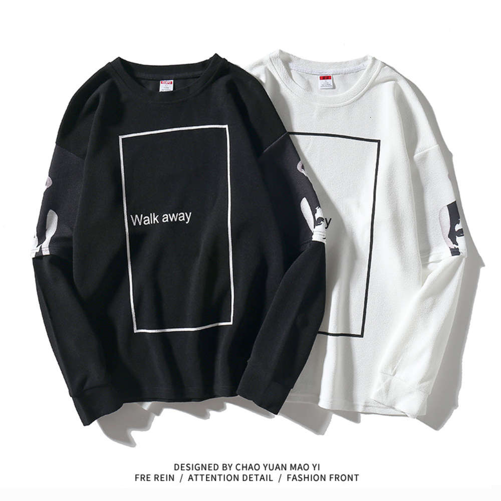 

High price spring and autumn Korean round neck T-shirt loose men's casual long sleeve top, White;black