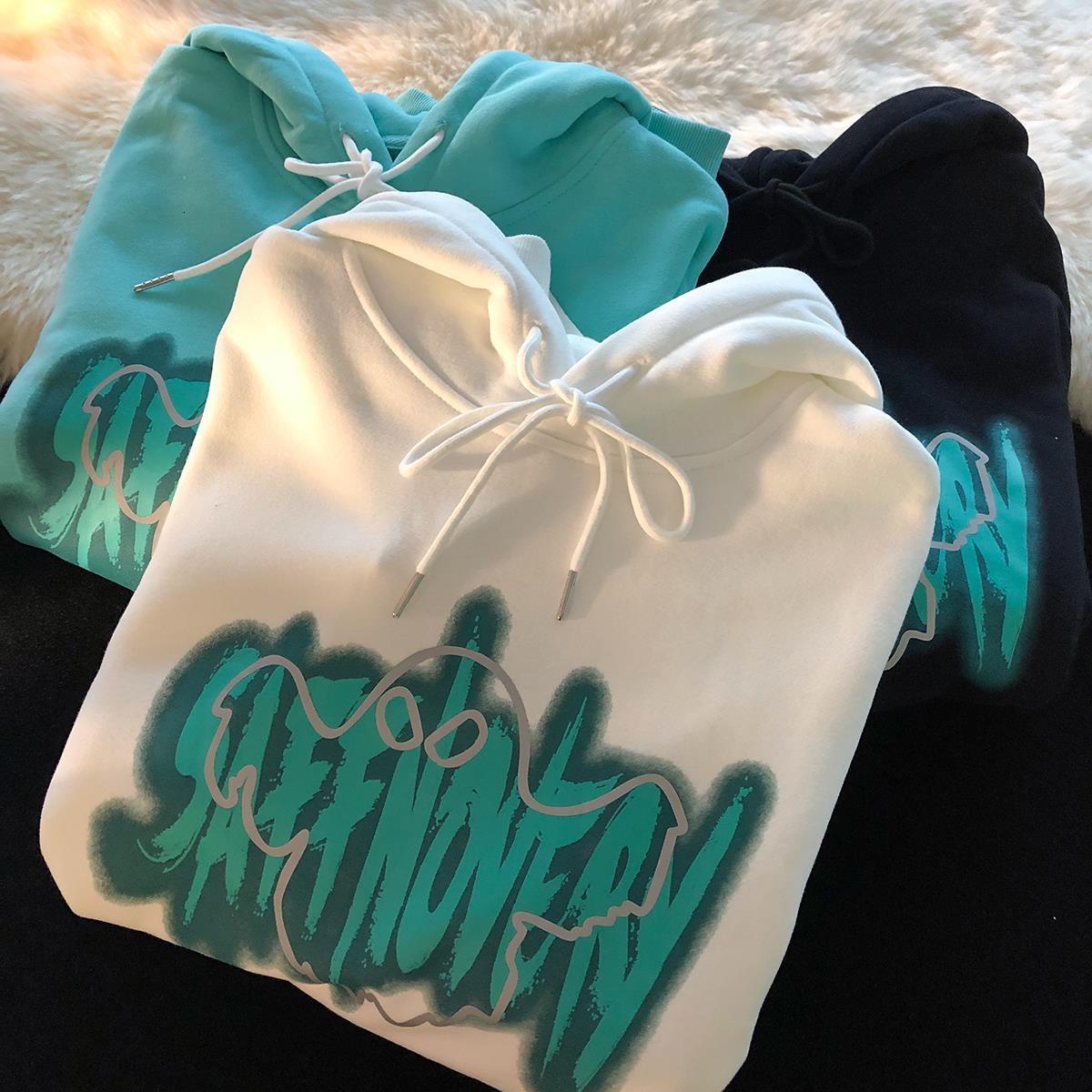 

women's hoodies & sweatshirts american autumn retro-card thin with hoodie couples oversize loose male and female sweatshirt k8v0, Black