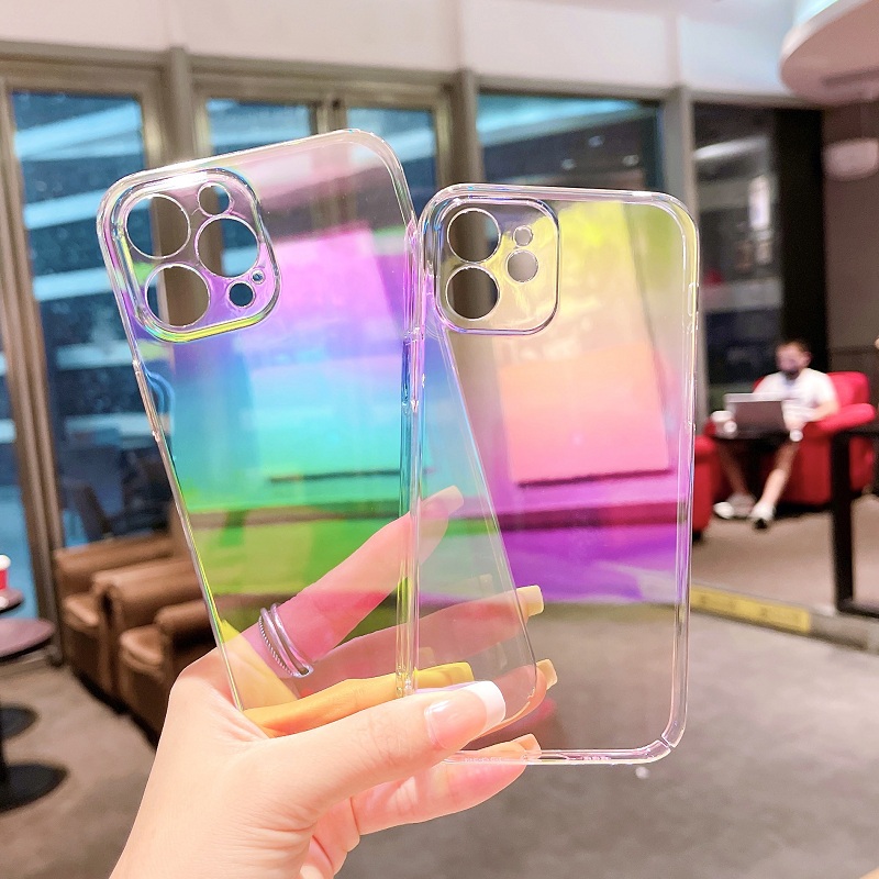 

Rainbow Gradient Laser Aurora Cases Transparent Chameleon Hard PC Cover For iPhone 13 12 Mini 11 Pro XR XS Max X 8 Plus Samsung S20 FE S21 Ultra A21S A51 A71 A12 A22 A32 4G, Mix colors
