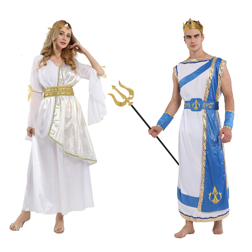 

2021 New White Greek Goddess Costume Adult Women Halloween Ancient Loose Men Sea King Fancy Princess Carnival Party Gods Olympus Pp64, Color1