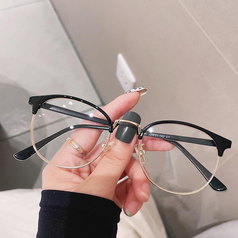 

Fashion Sunglasses Frames Vintage Metal Half Frame Anti-blue Glasses Women Optical Transparent Eyeglasses Female Comfortable Computer Specta