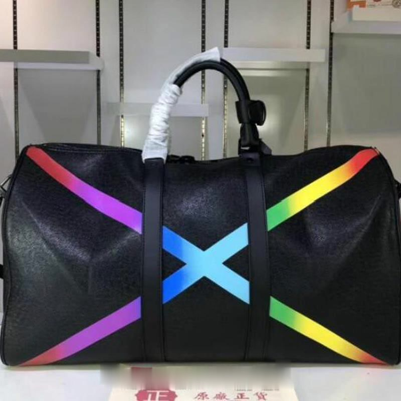 

Fashion Designer Luxury Classic Rainbow X Shape Large Travel Bag Pillow Duffle Bags Luggage Handbag Real Leather Capacity Shoulder Crossbody, Box(no sell separately)