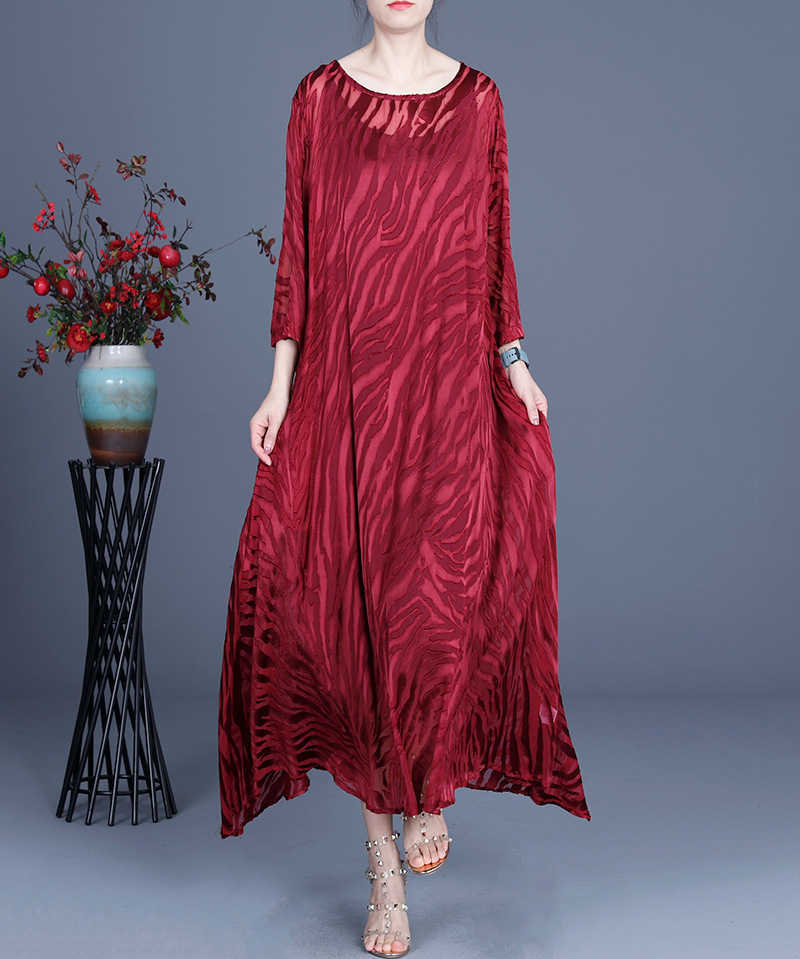 

Spring Solid Silk Irregular Slim Suspender Two Piece Set Ankle-Length O Neck Dresses for Women 210615, Red