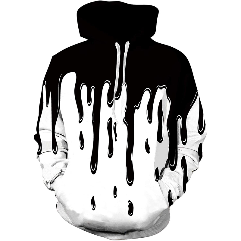 

Black and white ice cream 3D printing hoodie visual impact party top punk goth round neck high quality American sweater hoodie