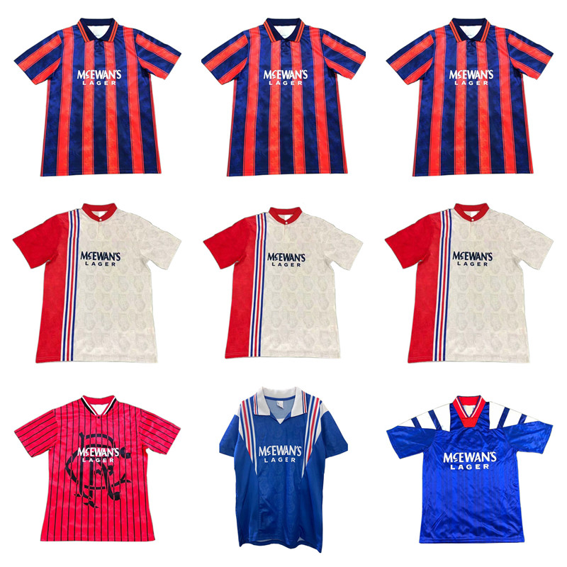 

vintage 02 84 87 92 93 94 95 96 90 97 Glasgow Rangers Retro soccer jerseys Soccer Shirts football kits Uniforms top v01, 92-94 home