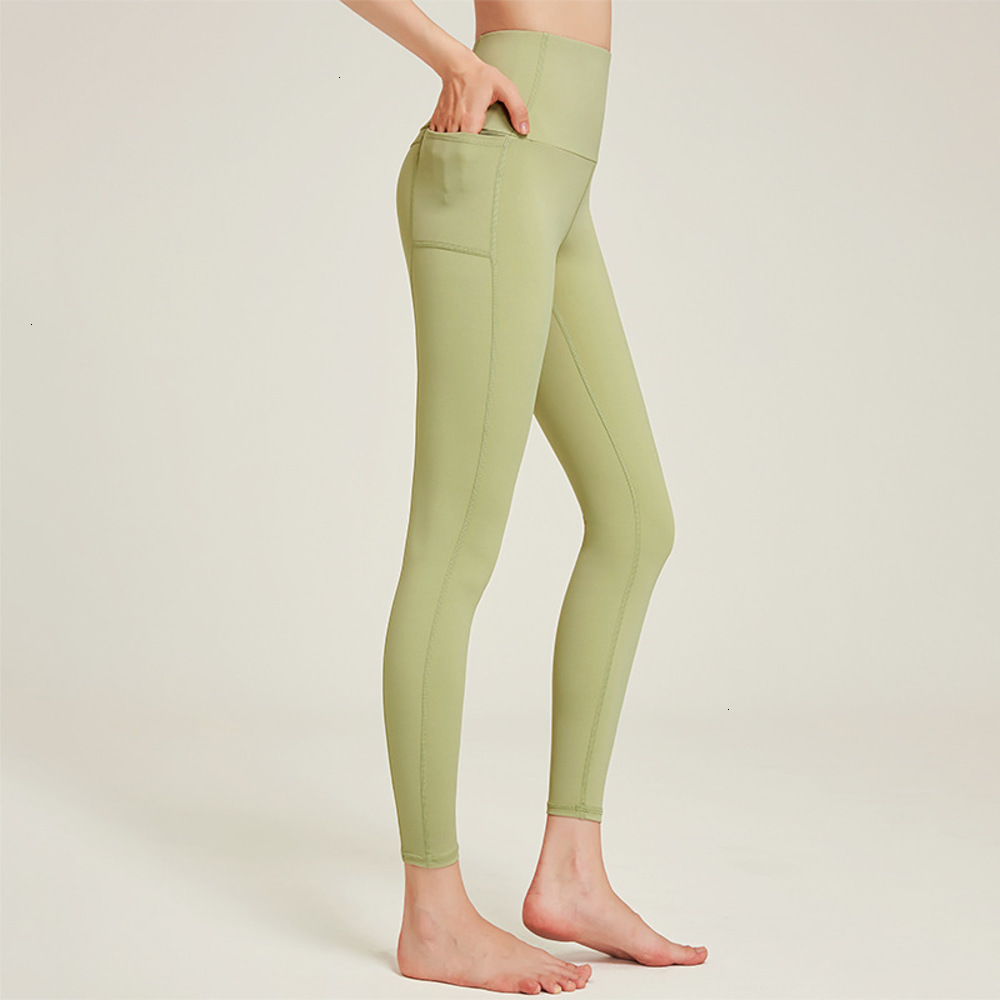 

2021New nude sports Pocket Pants women's pants with high waist and high elastic stitchingwomen's leggings women's leggings, Fresh green