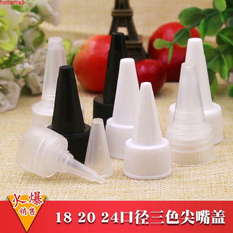 

50 pcs/lot plastic pointed caps 18 20 24 MM Caliber diameter Black White Transparent lid free shipping empty containershigh qualtity