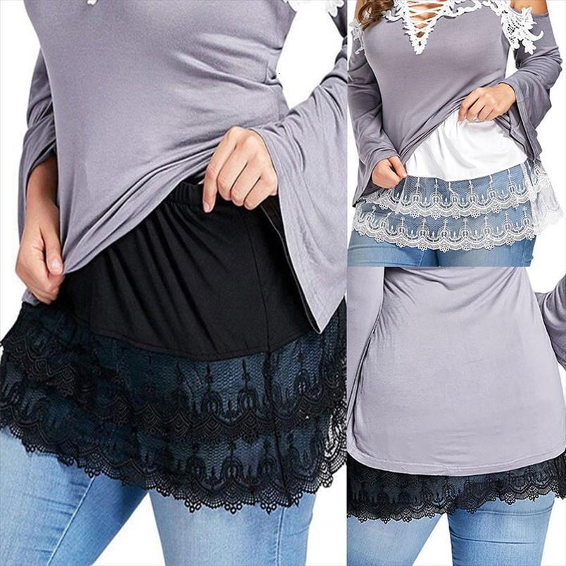

mini shirt extension women skirts a line half extended belt lace hollow for stitching accessories fake two clothes, Black