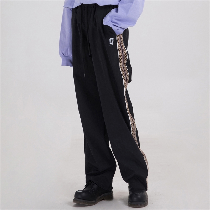 

2021 New Ethnic Track Plus Size Straight Tube Side Embroidery Vintage Streetwear Elastic Waist Oversized Women Clothes Sports Pants K1vu, Gray