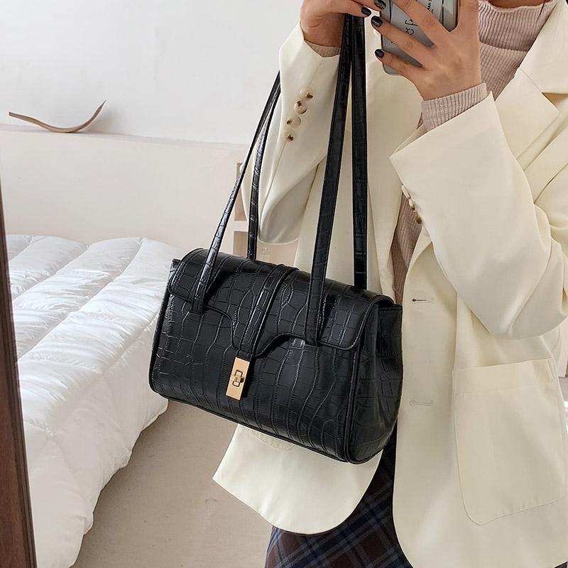 

European American Fashion Ladies Shoulder Underarm Bag 2021 Designer Bag PU Leather Stone Grain Embossed Retro Brown Black