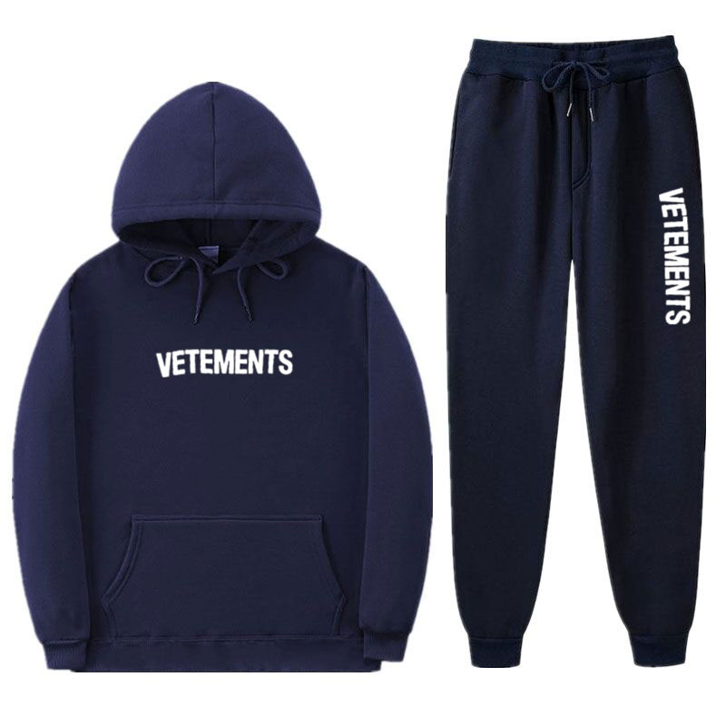 

VETEMENTS Streetwear Hoodie Tracksuit 2 Pieces Sets Men Thermal Sportswear Jogging Sweatshirt Hoodies +sweatpants Fleece Suit, Black