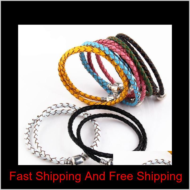 

High Quality Fine Jewelry Woven 100% Genuine Leather Bracelet Mix Size 925 Silver Clasp Bead Fits Pandora Charms Bracelet Diy Marking Cvkub
