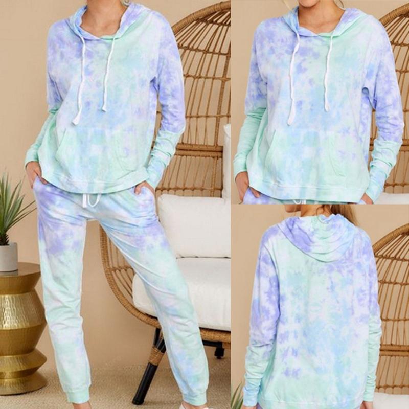 

Women's Tracksuits Print Tie-Dye Tracksuit Joggers Women Summer Full Length Casual Streetwear Sweatpants And Hoodie Seatsuit, Gray