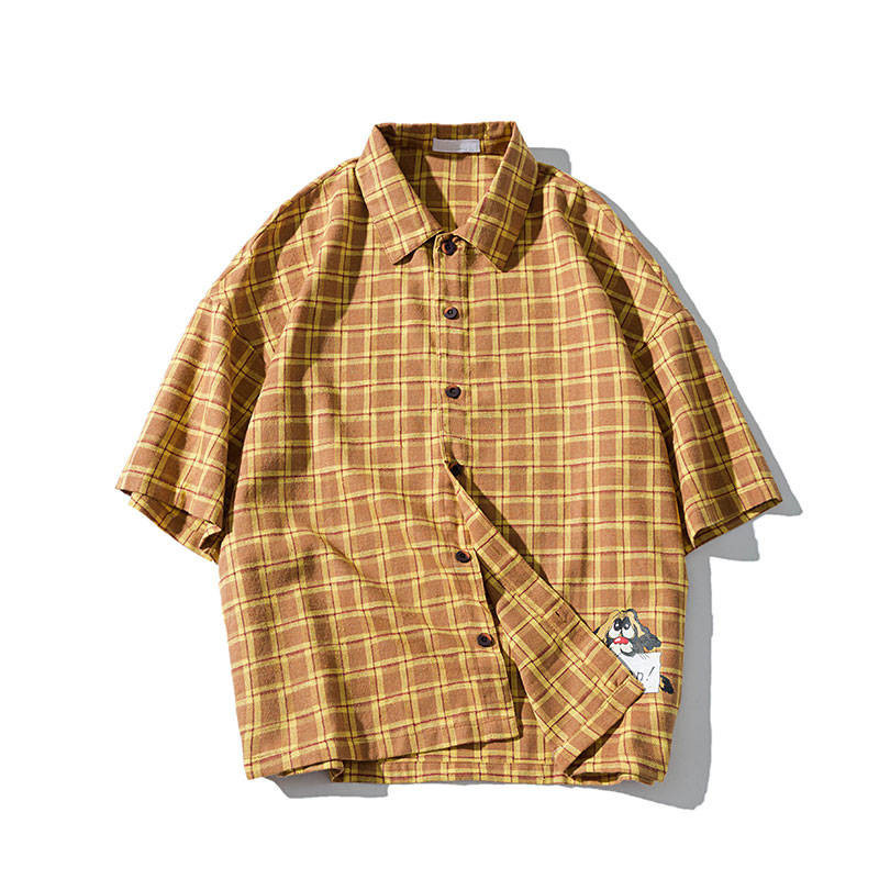 

2021 New Metade Da Luva Masculina Hip Hop Japons Streetwear Casual Xadrez Camisa Homem Vero Moda Harajuku Havaiano Camisas Para o H0pq