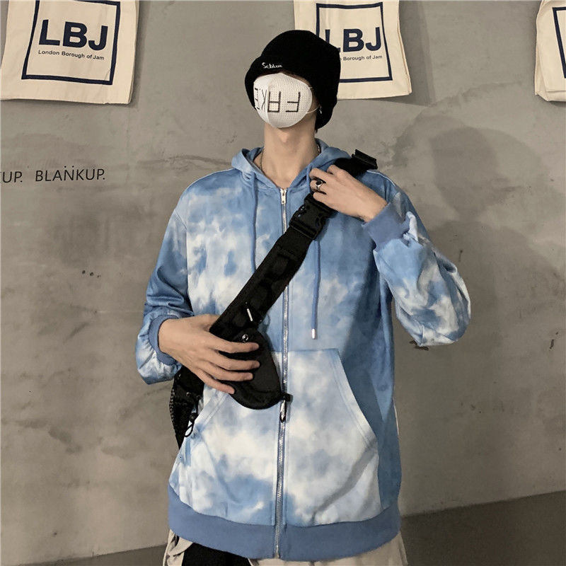 

2021 New Autumn Korean Tie-dye Hoodies Men's Fashion Retro Casual Hooded Sweatshirt Men Streetwear Loose Hip-hop Cardigan Hoodie Mens Slb2, Blue