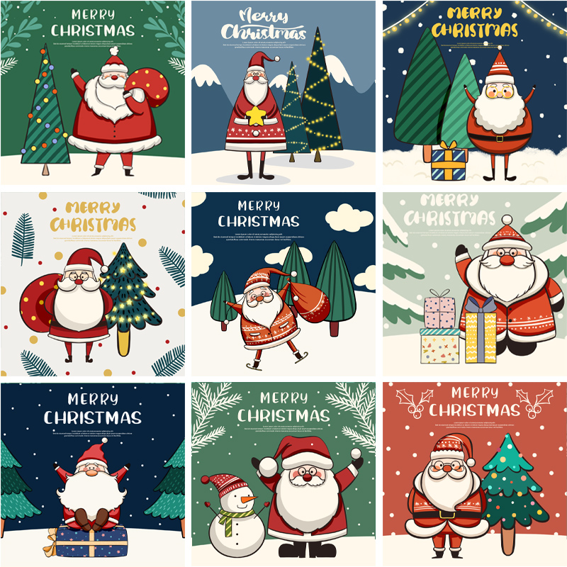 

30-Packed Christmas greeting cards Cute cartoon santa snowman Blessing message postcard