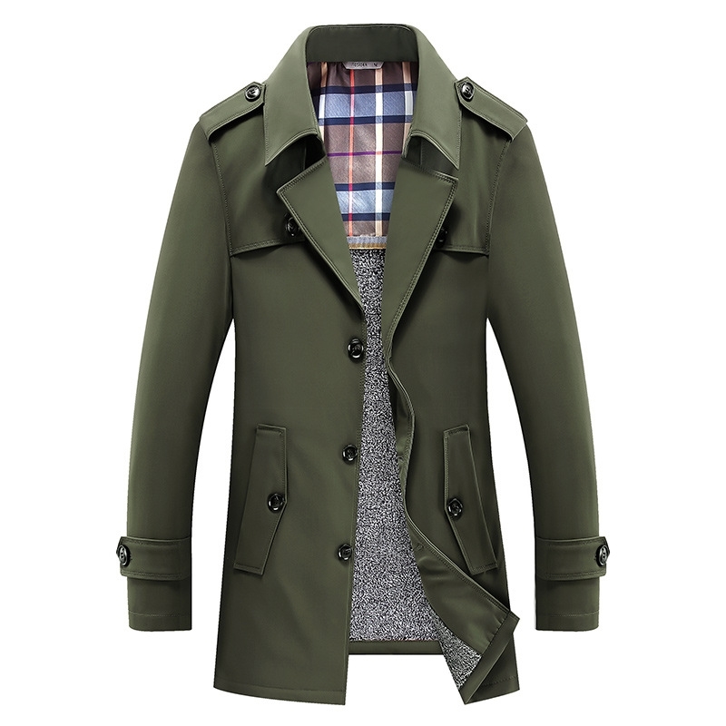 

business quality medium and long Plush windbreaker coat men's 5 colors, Khaki