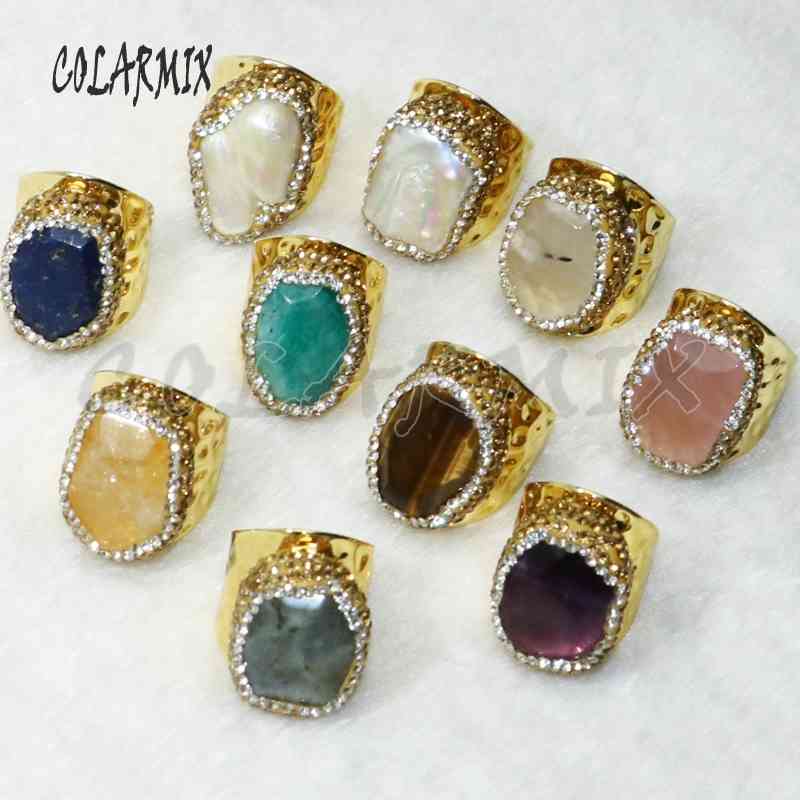 

6 Pcs Gold color druzy Cat eyes stone gold rhinestone Adjustable rings Party jewelry fashion for girl gift 8090