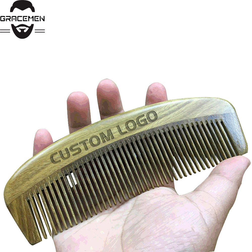 

MOQ 100 PCS Customized LOGO Big Size Beard Comb Anti-Static Hair Combs Handmade Premium Natural Green SandalWood Wood Brush for Men Women