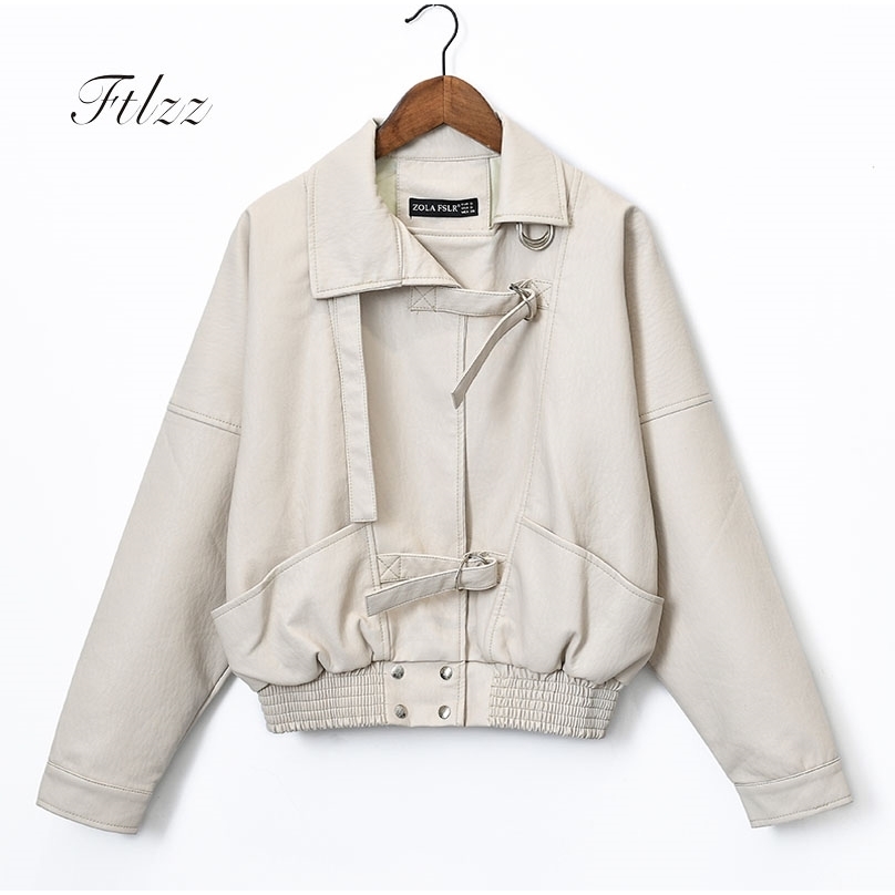 

Women Leather Coats Jaquetas Feminino Couro Spring Autumn Long Sleeved Loose Bikers Moto Black White Jackets 210525