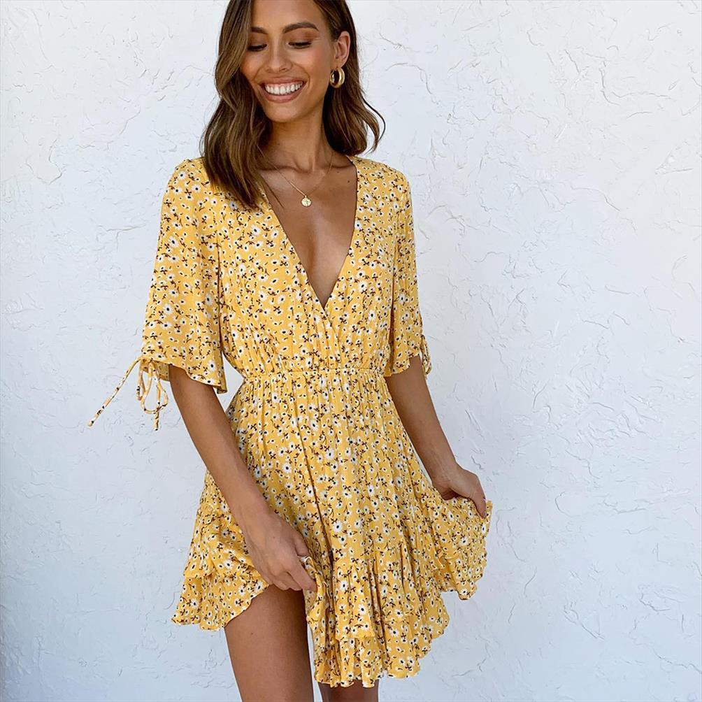 

short sleeve 4 colors womens dress summer casual big v neck above knee office lady clothing wholesale, Black;gray