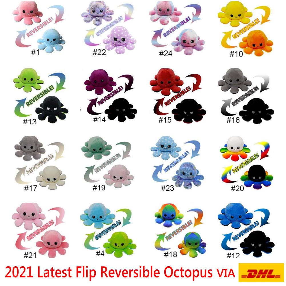 

2021 DHL Ship Reversible Flip Octopus Plush Stuffed Toy Soft Animal Home Accessories Cute Animal Doll Children Gifts Baby Girls Boys