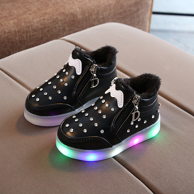 

Size 21-30 Baby Toddler Shoes with Lights Children Led Wear-resistant Glowing Sneakers Girls Luminous Sneakers with Non-slip, Black