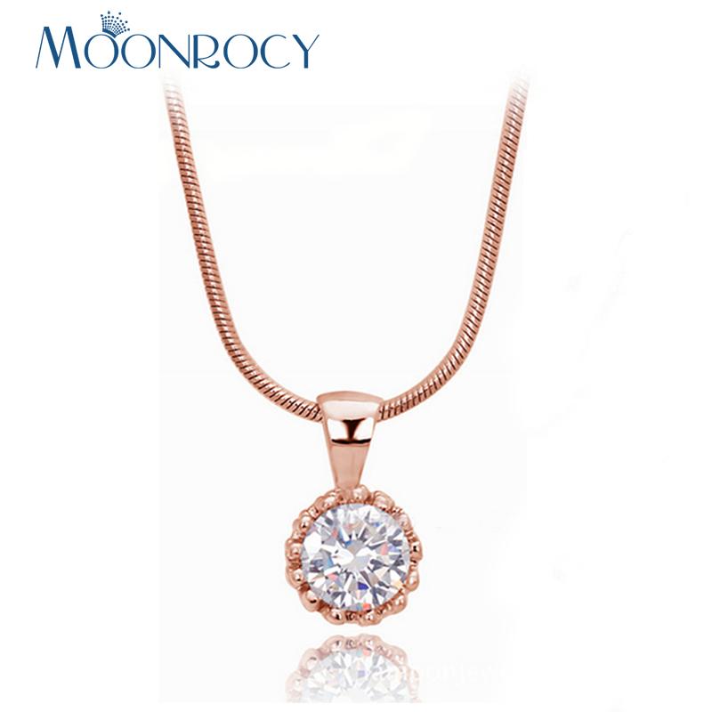 

Pendant Necklaces MOONROCY Cubic Zirconia Fashion Necklace Rose Gold Color Austrian Crystal Wholesale Girls Choker Gift For Women
