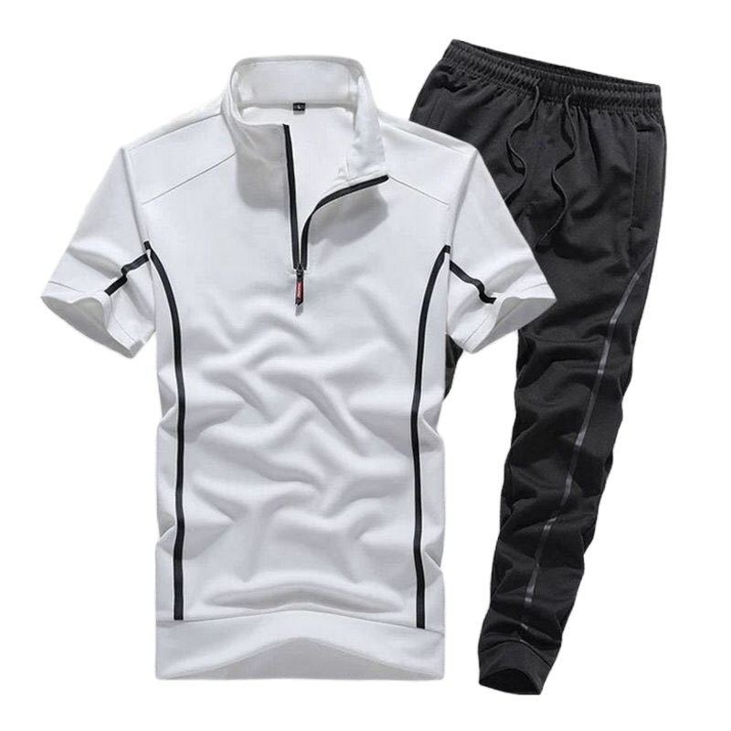 

Men's Tracksuits 2021 Short Sleeve Suit For Men Summer Sportswear With Thin Size Standing CollarSportswear Two Pair Casual Business T-Shirt, Black