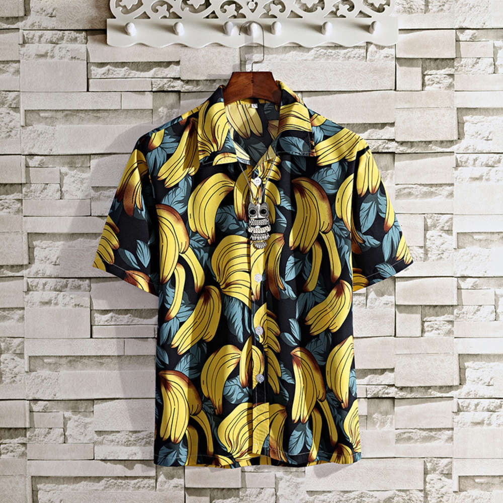 

New men's surf quick dry short sleeve floral Coconut Beach Hawaiian loose Print shirt, White;black