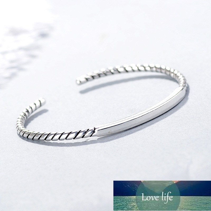 

925 Sterling Silver Twist Rope Cuboid Thai Silver Bangle Fashion Simple Open Cuff Bracelets For Women Jewelry S-B285, Black