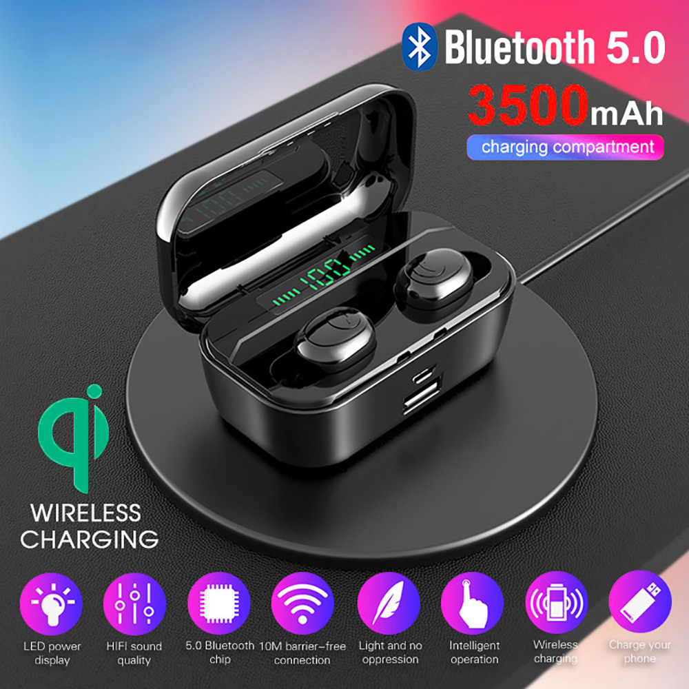 

Bluetooth 5.0 Earphones TWS Wireless Handsfree Headphones Sports Bass Earbuds Waterproof Headset with Mic 3500mAh Charging Box
