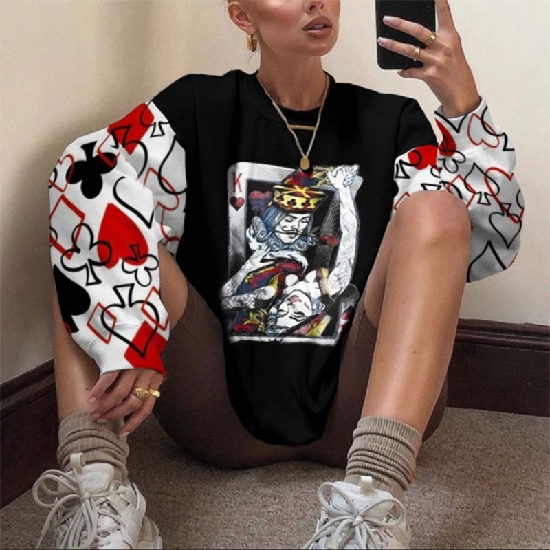 

2021 Black Vintage Print Crewneck Female Sweatshirt Teenage Girls Oversized Casual Sport Pullovers Plus Size New Tops 2vjk, Style1