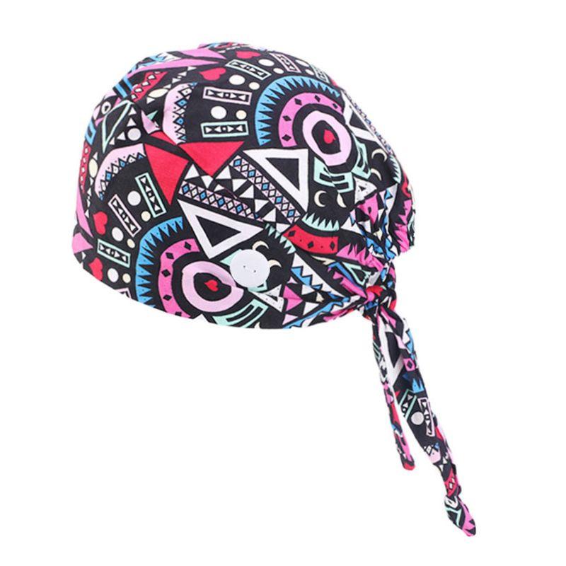 

2021 New Working Scrub Cap Button Sweatband Star Paisley Floral Tie Back Bouffant Hat