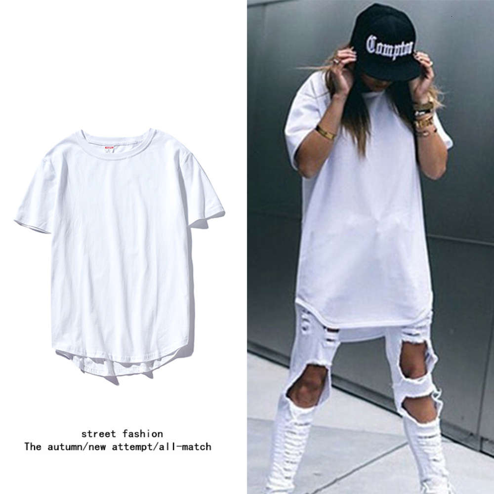

Summer new style men's high street national tide lengthened arc bottomed shirt pure cotton American leisure short sleeve T-shirt, White;black