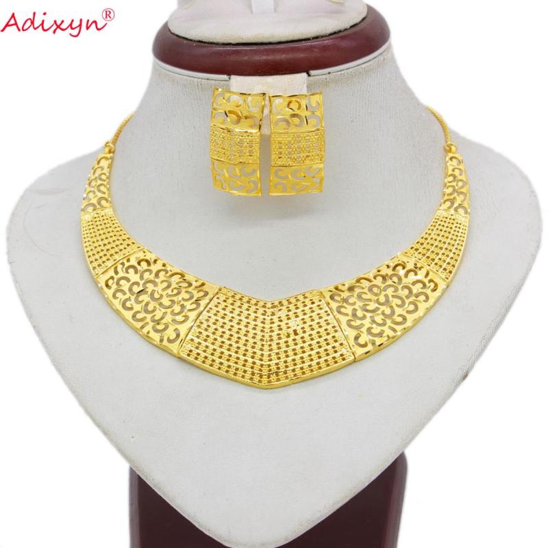 

Earrings & Necklace Adixyn Flexible Set Jewelry Women Girls Gold Color Romantic Arab/Ethiopian/African Wedding Accessories N05179, Silver
