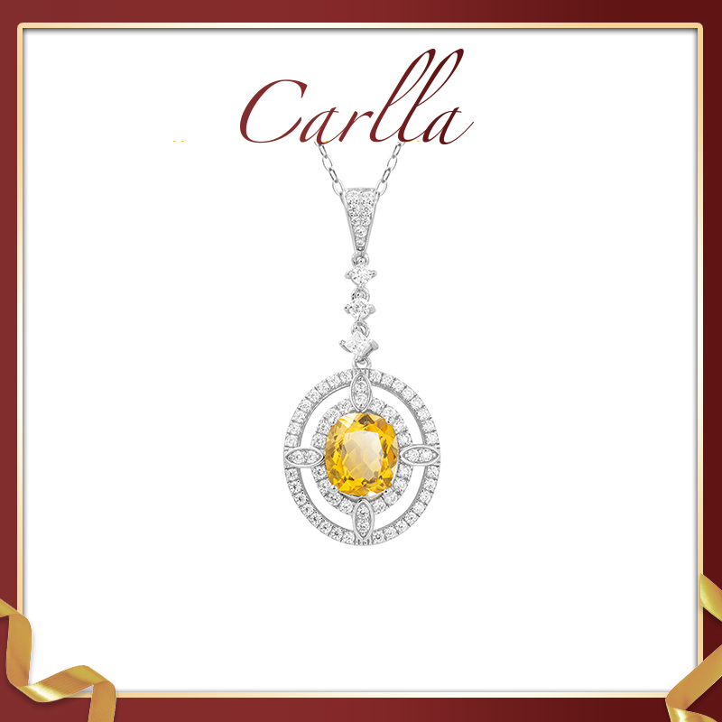 

925 Silver Yellow crystal Pendant natural Citrine Pendants girl S925 fashion clavicle yellows gemstone Necklace