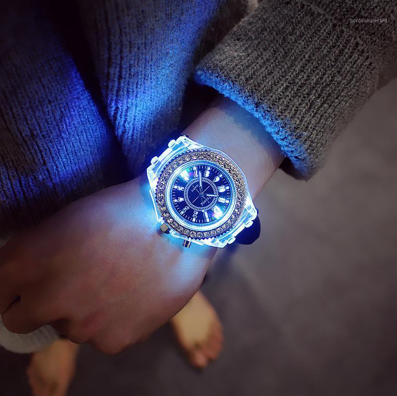 

Fashion Flash Luminous Watch Personality Trends Students Lovers Jellies Woman Men's Watches Light Wrist Zegarek Damski Wristwatches, Black