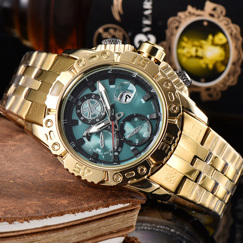 

7-2021Mens new quartz watch gold dial stainless steel business sports military designer montre de luxe watch free shipping