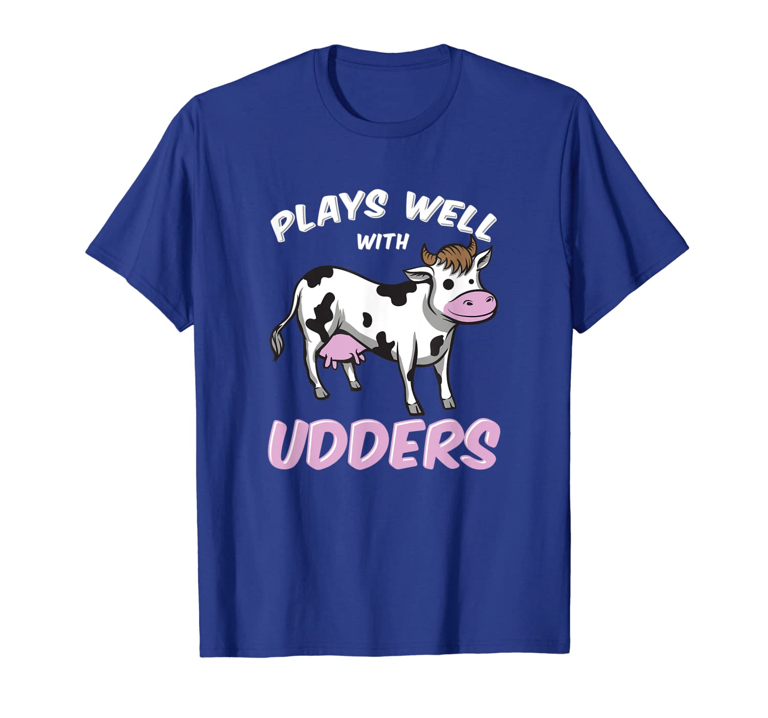 

plays well with udders t-shirt - funny farming cow tee, White;black