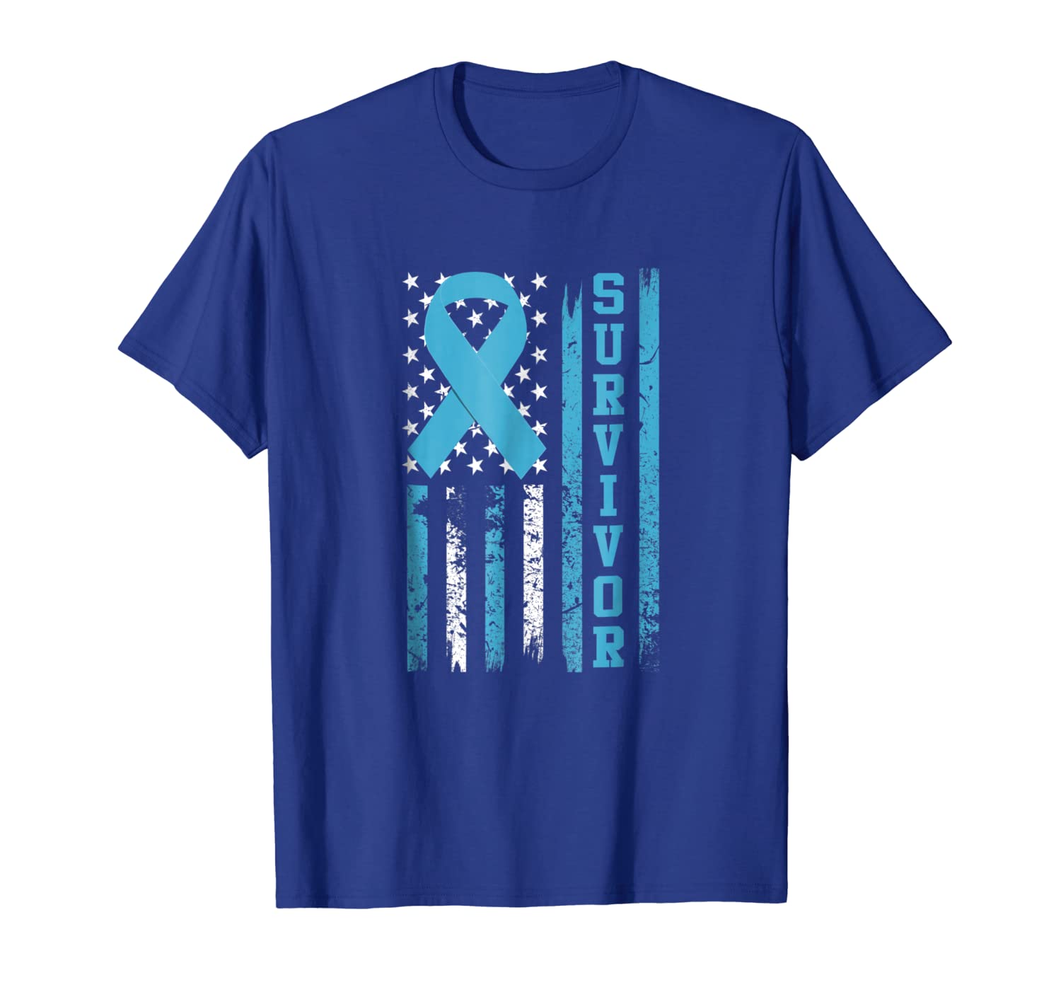 

Prostate Cancer Survivor T-Shirt - Bold Blue Ribbon Shirt, White;black