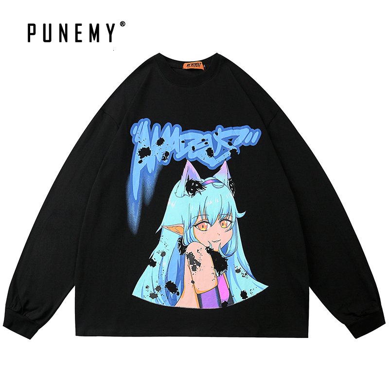 

2021 New Harajuku t Shirt Anime Pattern Hip Hop Tshirt Streewtear Long Sleeve 100% Cotton Men Clothing Unsex T-shirt 3c5n, White