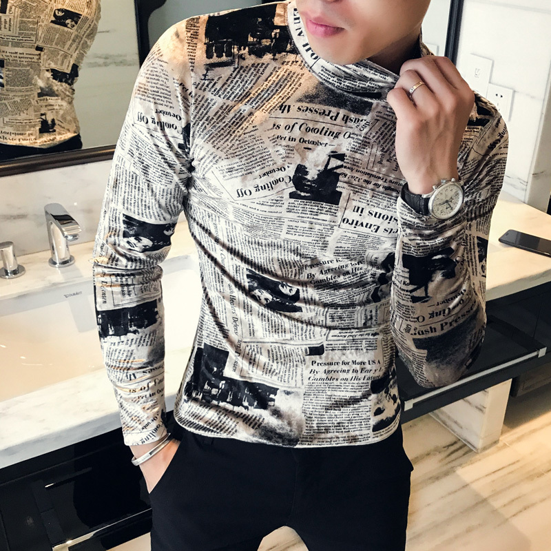 

2021 New Shirt with Long-sleeve Veet Printing High-necked Fashion Paper From the Men of Winter Sweater 0ghh, As shown in the figure