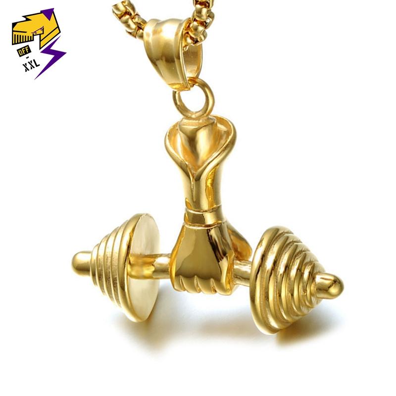 

Pendant Necklaces Hip Hop Gold Stainless Steel Dumbbell Long Charms Chains Out For Men Street Style Jewelry
