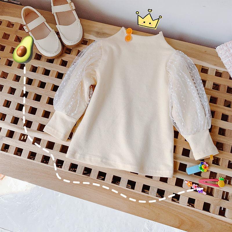 

T-shirts Cotton Girls T-Shirt Lace Long-sleeve Baby Kids Bottoming Shirt For Children Clothes 2021 Spring Autumn Girl Tops, Blue