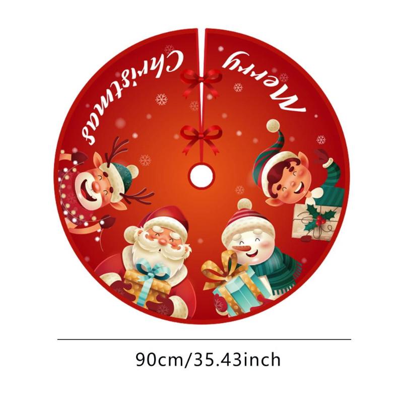 

Christmas Decorations Red Tree Skirts Classic Floor Mat For With Black Plaid Elk Snowman Santa Snowflake Pattern